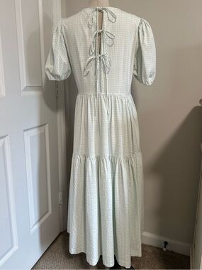 ANTONIO MELANI Mint Green Textured Tiered Maxi Dress with Back Tie Bows